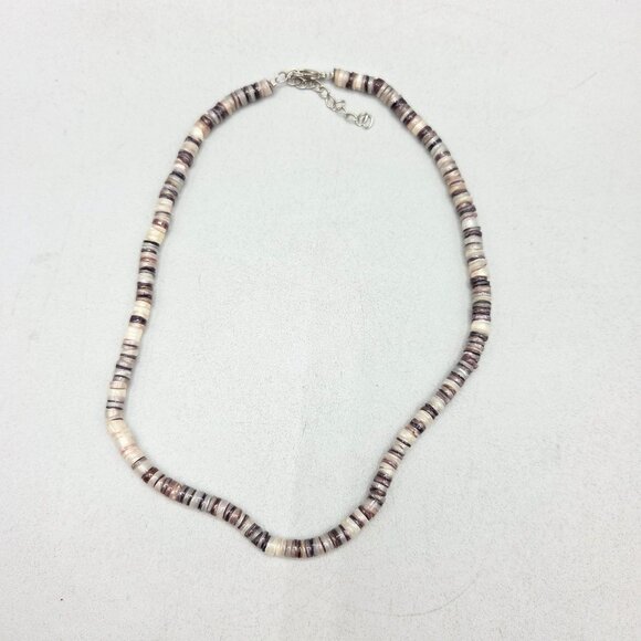 Tahitian Oyster Shell Heishi Bead Necklace Lobster Clasp 18 Inch Beach Boho - Picture 4 of 5